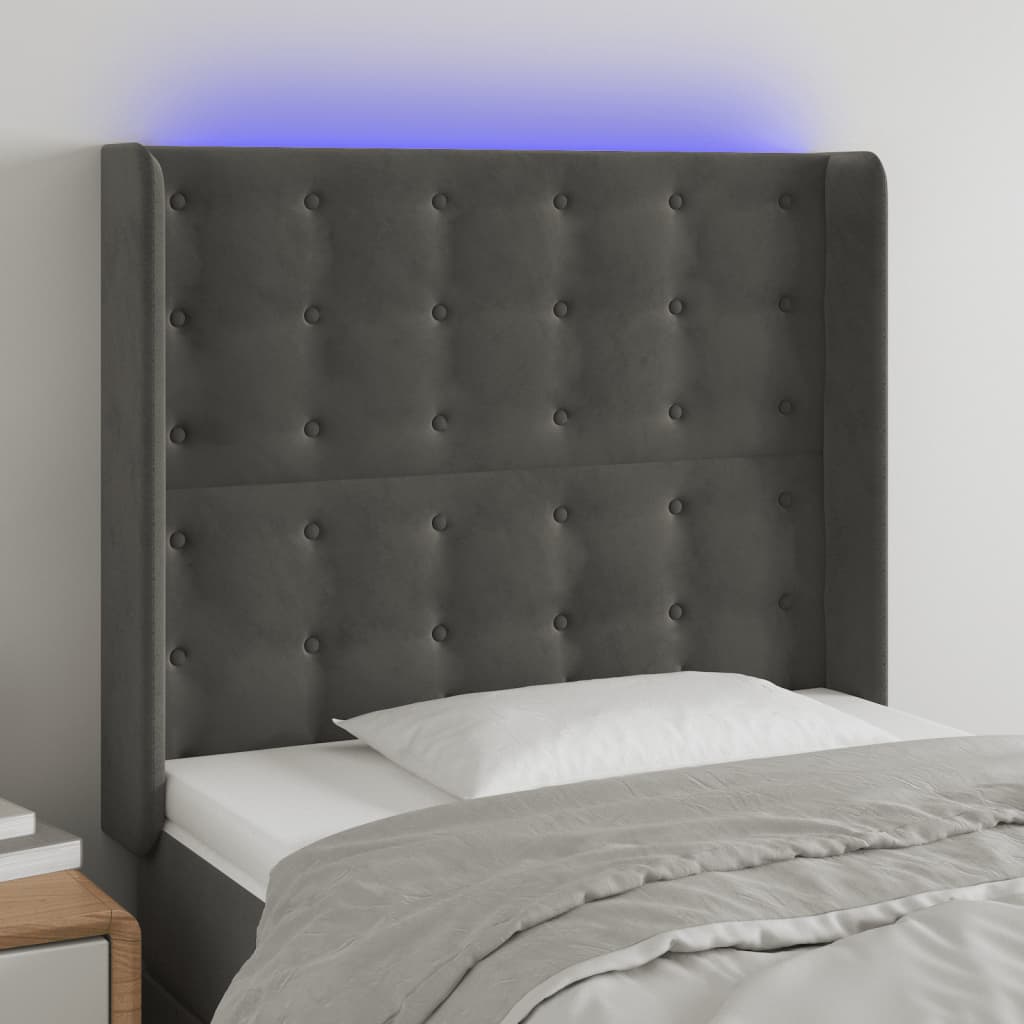 LED Headboard Dark Grey 83x16x118 128 cm Velvet