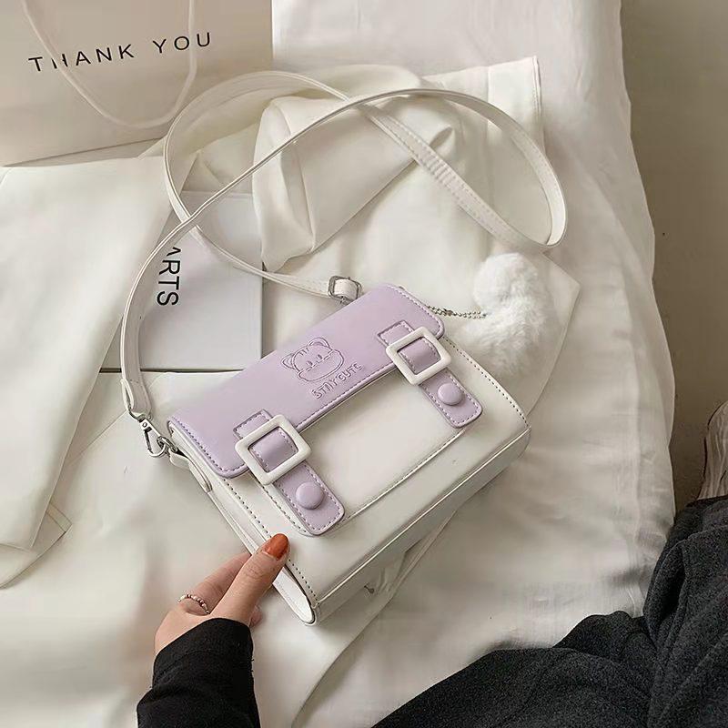Women Shoulder Bag New Messenger Bag Kitten Cute Small Square Bag Shoulder Crossbody Bag Popular Hit Color Bag Korean Version for Travel Shopping