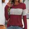 Женские топы с круглым вырезом и длинным рукавом, цветные ребристые трикотажные топы свободного кроя, повседневные свитера