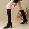 Женские высокие сапоги из замши с острым носком, сексуальная обувь на высоком каблуке, тренд 2025, дизайнерские туфли-лодочки, до колена, зимние, новые, челси, женские ботинки