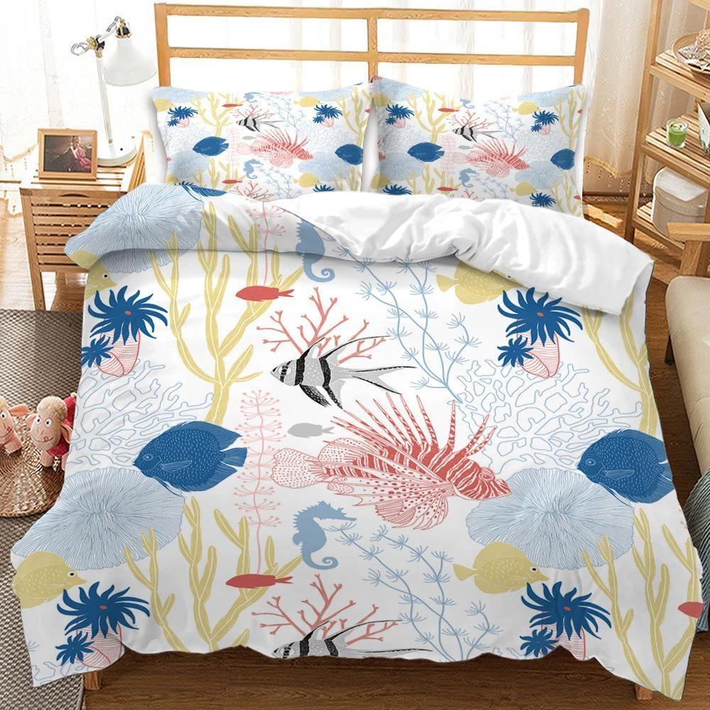 Marine Life Bedding Set 3D Duvet Cover Queen King Single Duvet Cover Pillowcase 2/3pc Kid Gift Soft Bedroom Decoration