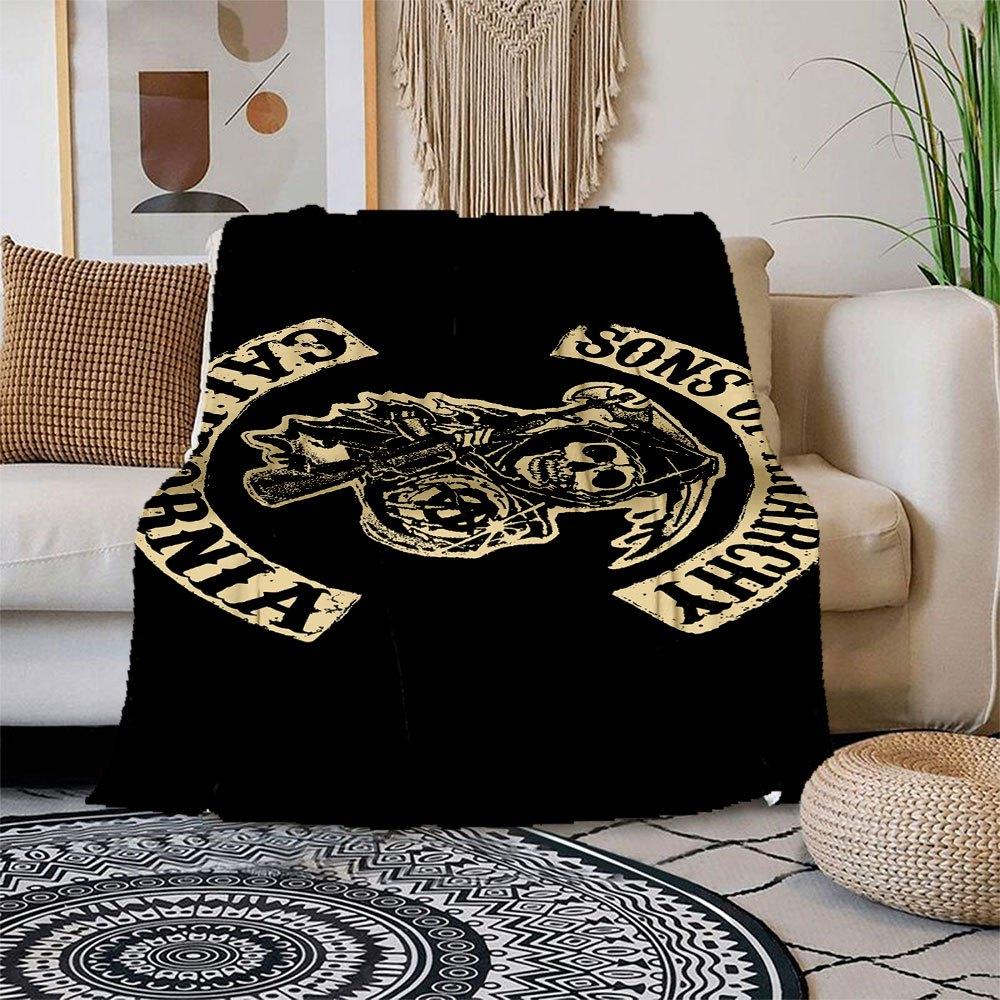 California Sons of Anarchy Motorcycle Club PatchBlanket Flannel Throw Blanket for Sofa, Bed, Travel, Camping, Office, Couch, Chair, And Bed