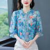 Новая летняя корейская тонкая рубашка с принтом для тяжелой промышленности, блузка с рукавами-фонариками, рубашка с половиной рукава для женских топов