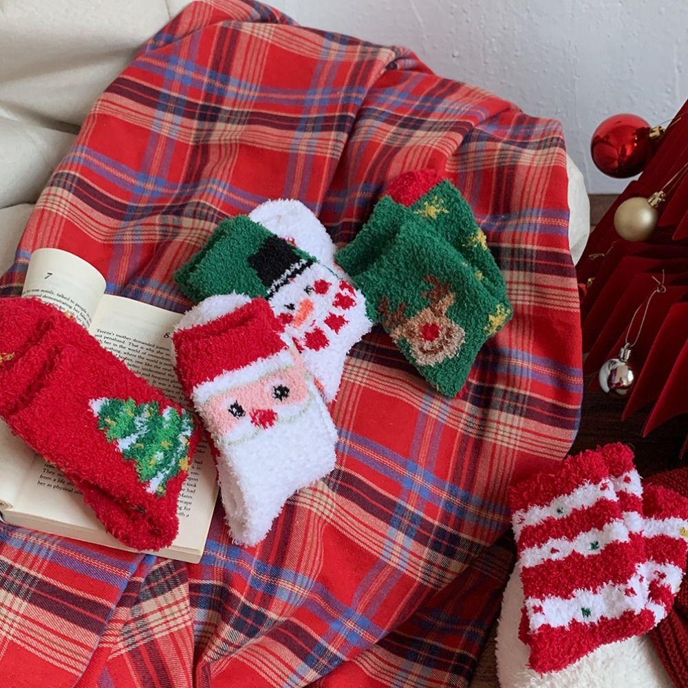 5Pairs Plush Christmas Fleece Socks Cartoon Winter Floor Socks Soft Sleeping Socks Women  Women
