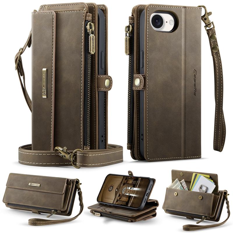 For iPhone 16E/12 Mini/13 Mini/11 Pro/12 Promax Multi-function Wallet Flip case Pouch Cover with Lanyard