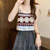 Short Knitted Vest Polyester Fiber Sleeveless Top Sweet Hollow Out Top  Women's