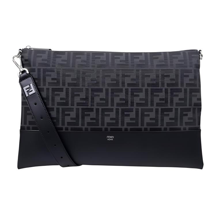 Fendi Letter Print Patchwork Leather Clutch Small Men Clutch Black 7N0144-ARK1-F1IKJ