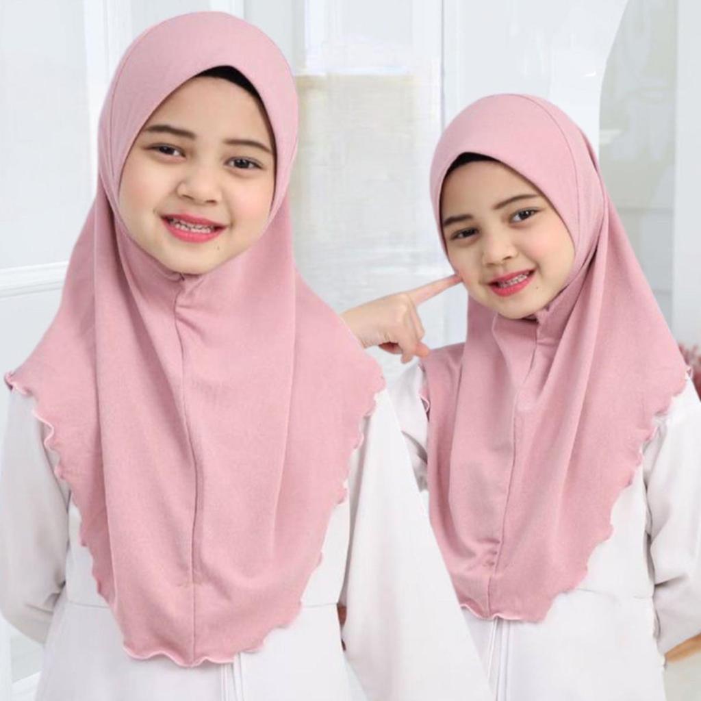 Solid Color Children Hijabs Muslim Headscarf Kids Hijab Islamic Scarf Shawls Soft Stretch for Teen Girls Turban