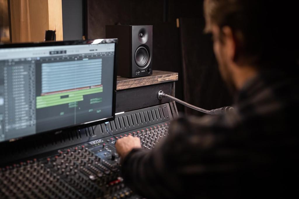 Edifier MR4 42W Monitor High Sound PC DTM Wired External Speaker for Studio TRS Headphone Terminal 2 1 Black Speaker, 4-inch Mid-bass Speaker,