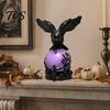 Halloween Party Decor Gothic Crow Lamp, with Purple Light Ball, Resin Night Light, Home Decoration USB Powered Dark Style Statue for Bedroom