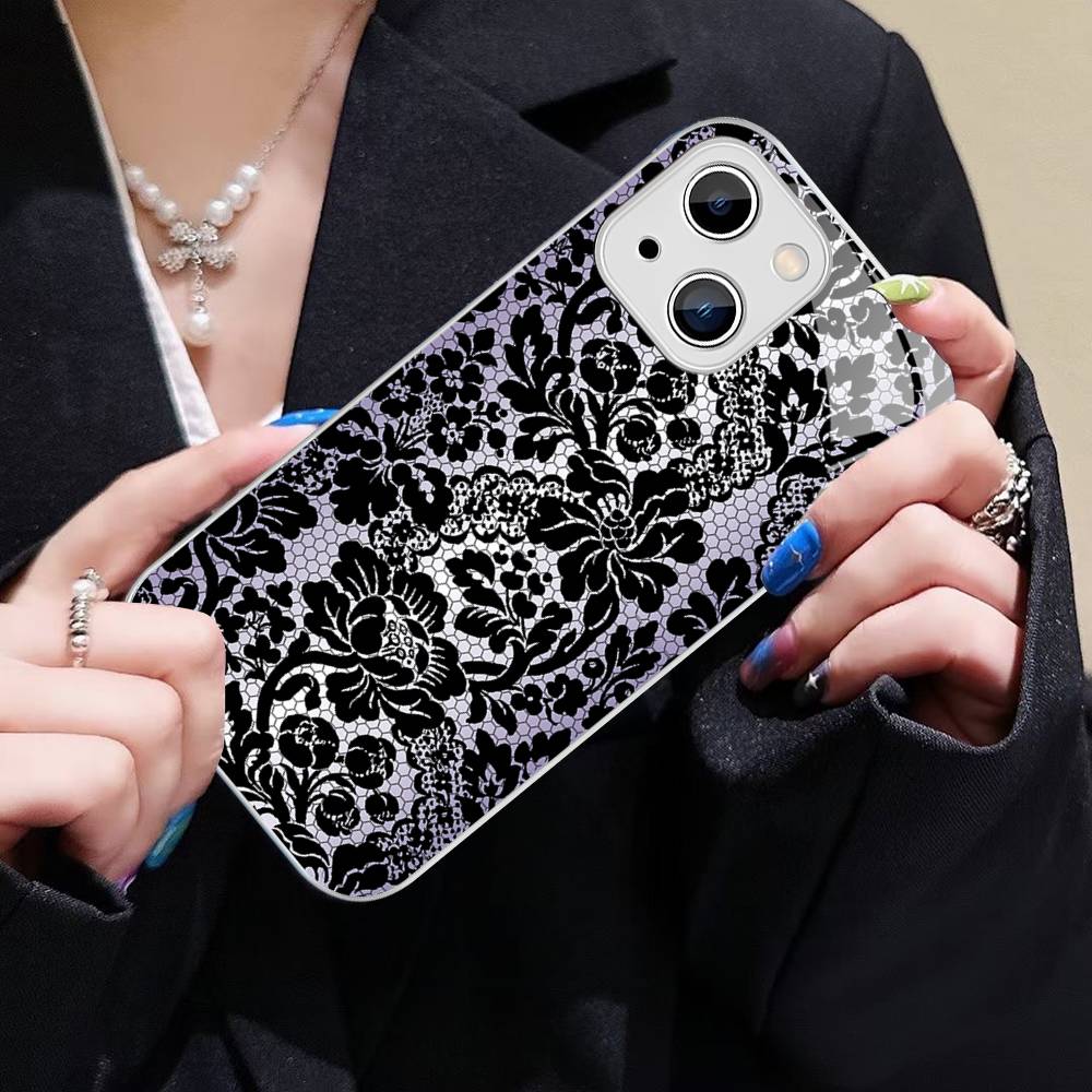 Закаленное стекло с кружевным узором для iPhone 14 13 12 11 Pro Mini XS MAX 14Plus X XS XR Чехол
