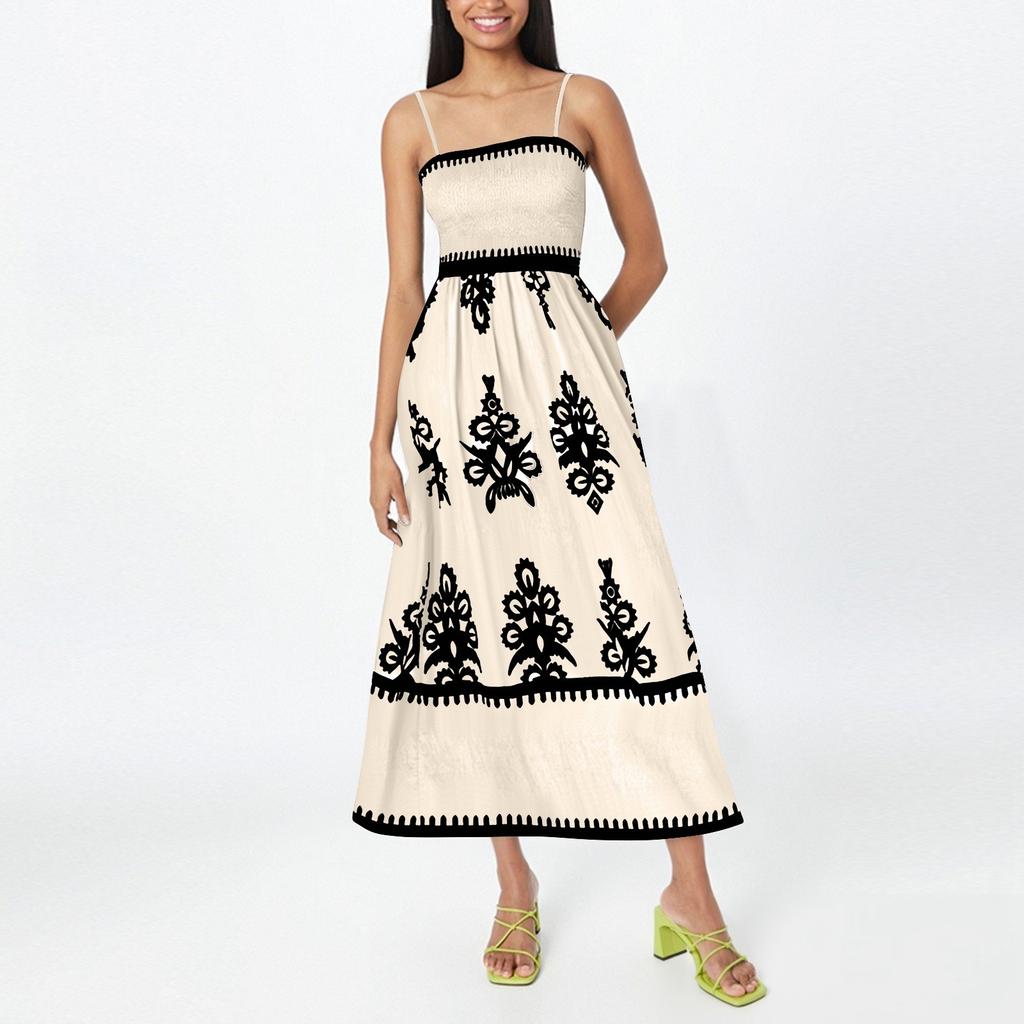 Женское модное ретро-платье с принтом в стиле бохо, пляжное платье на бретелях для отпуска