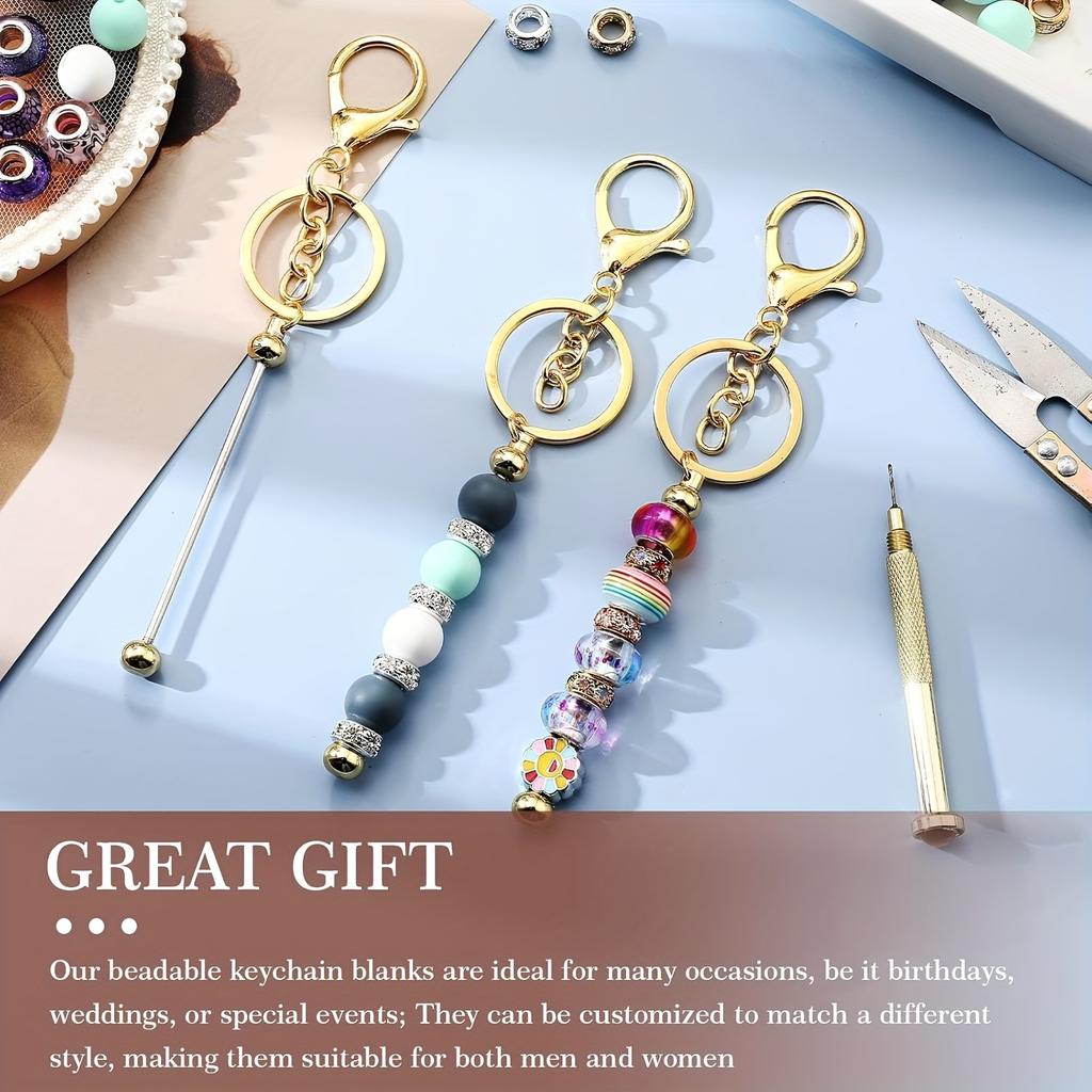 12pcs of Bead Keychain DIY Keychain Pendant Made of Silvery Metal Bead Keychain Blank Keychain Bead Keychain, DIY Bead Keychain, Hanging Accessories