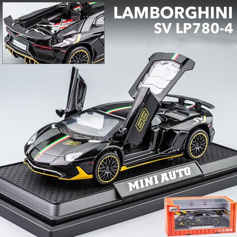 1:32 Scale Lambo LP780 Model Car, Zinc Alloy Pull Back Toy Car with Sound and Light for Kids Boy Girl
