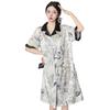 Women's National Style Ink, Butterfly Flower Print, Summer Ice Silk Shirt, Nightdress, Loungewear Can Be Worn Outside