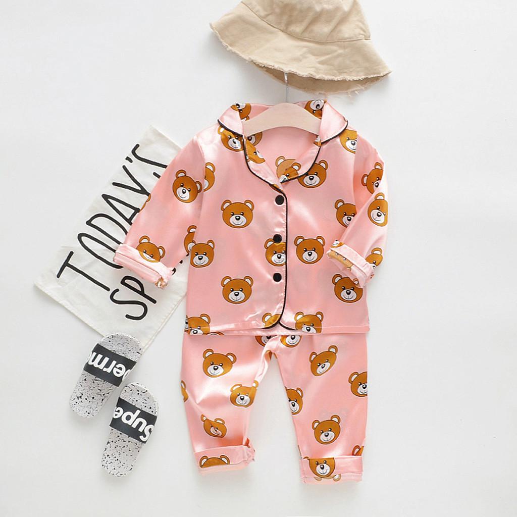 Toddler Baby Boys Long Sleeve Cartoon Bear Tops+Pants Pajamas Sleepwear Outfits