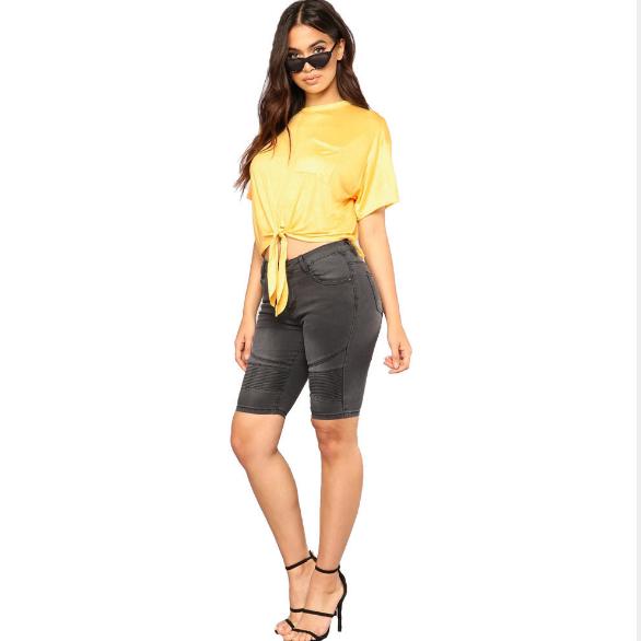 Womens Summer Elastic High Waist Short Pants Half Slim Fit Denim Jeans