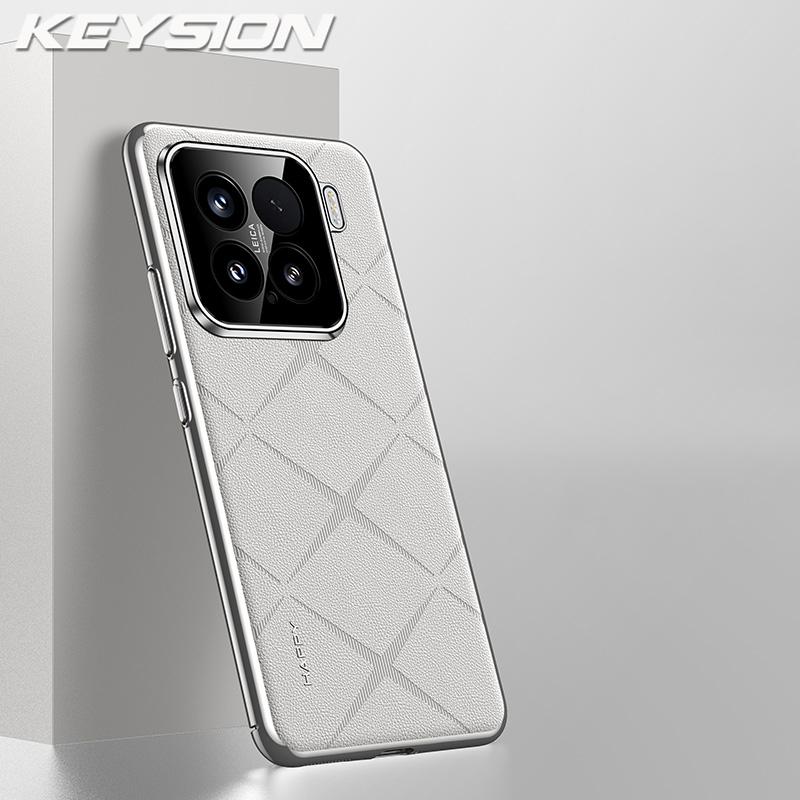 KEYSION Grid Pattern PU Leather Case for Xiaomi 15 5G Plating PC Camera Lens Protection Phone Back Cover for Xiaomi 15 Pro 5G
