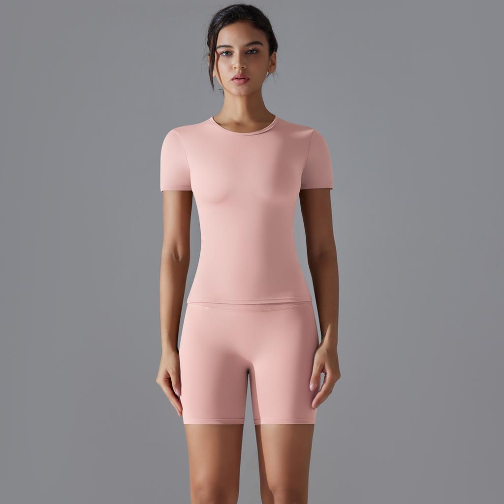 Nessaj Быстросохнущий комплект для йоги, женские шорты для фитнеса с пуш-апом, эластичные рубашки с коротким рукавом, спортивная одежда