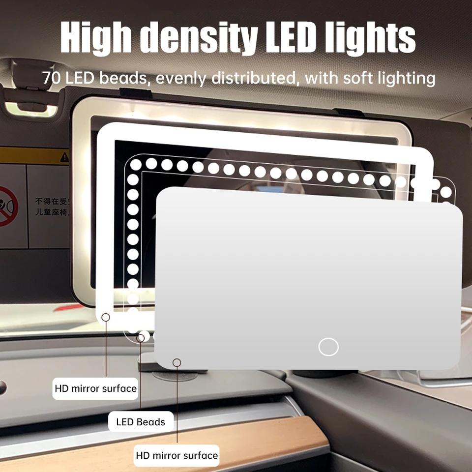 Auto Mirror Sun Visor Makeup Mirror LED Touch Screen Three Light Modes Adjustable Rechargeable Car Interior Rear Vanity Mirror