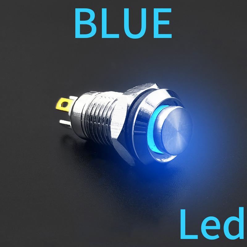 1NO High head Waterproof Metal Push Button Switch LED Light Self-locking/reset 3/6/12/24/220V 8/10/12/16mm Brass nickel plating