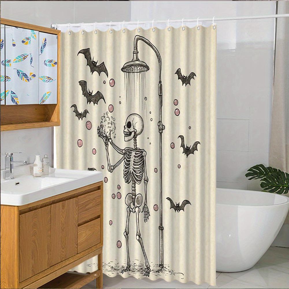 Vintage Gothic Skeleton Bats Shower Curtain w/ Hooks, Soft Fade Resistant Window Curtain for Bathroom, Chic Home Decor