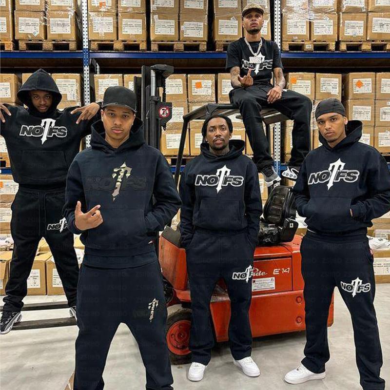 Сет из худи и штанов Y2K Streetwear Серый Nofs X Trapstar Свободный Повседневный Пуловер