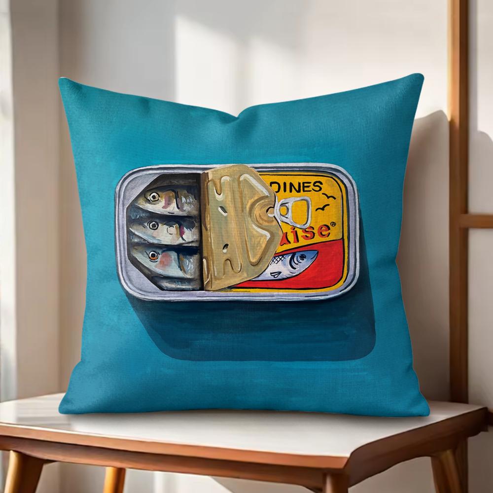 Sardines Art Cushion Cover Natural Linen Organic Fabric DoubleSided Printing Couch Pillow Covers Home Decor