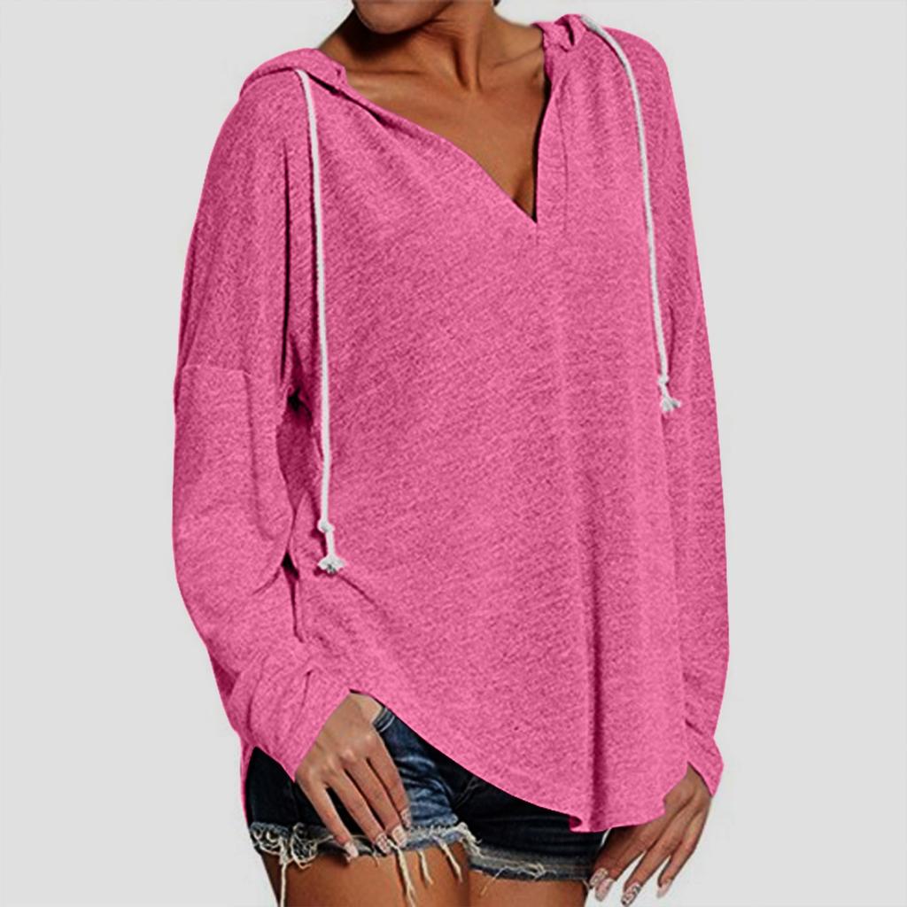Женский модный легкий однотонный топ с длинными рукавами и капюшоном на шнурке