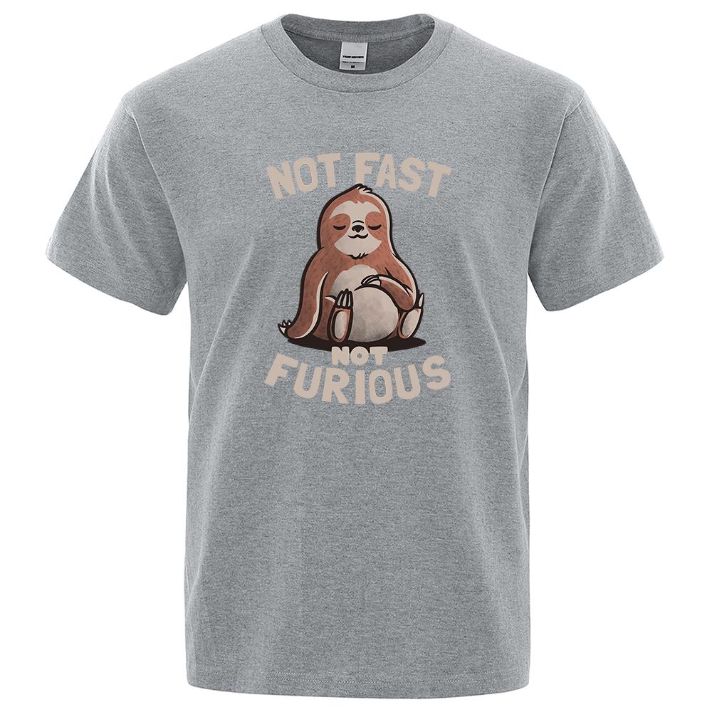 Not Fast Not Furious Kawaii Sloth Print Clothing Men Street Oversized T Shirts Breathable Cotton Streetwear