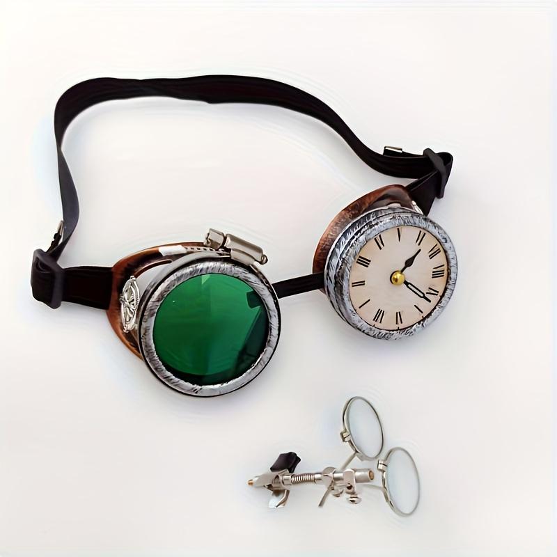 Man Woman Steampunk Goggles with Clock Victorian Goggles Gothic Glasses Halloween Cosplay Glasses for Festivals Theme Party