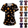 Женские топы с короткими рукавами и v-образным вырезом с принтом на Хэллоуин, рабочая блузка с карманами