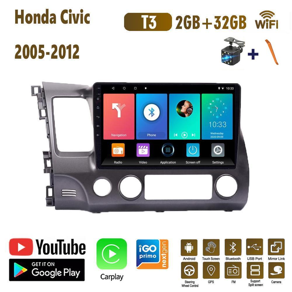 10-дюймовый автомобильный радиоприемник на базе Android Carplay для Honda Civic 2005-2012, автомобильный мультимедийный видеоплеер, GPS-навигация, WIFI, 2 + 32 ГБ