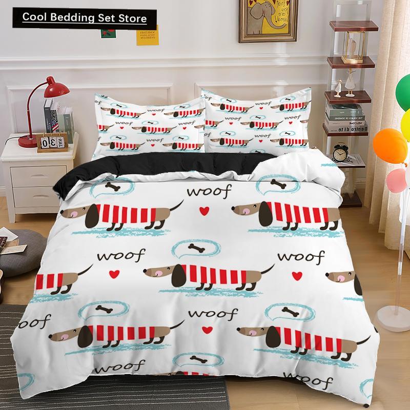 Такса Собака King Queen Пододеяльник Мультфильм Питомец Щенок Постельное белье Колбаса Собака Пододеяльник Милый Животный Полиэстер Одеяло Покрывало