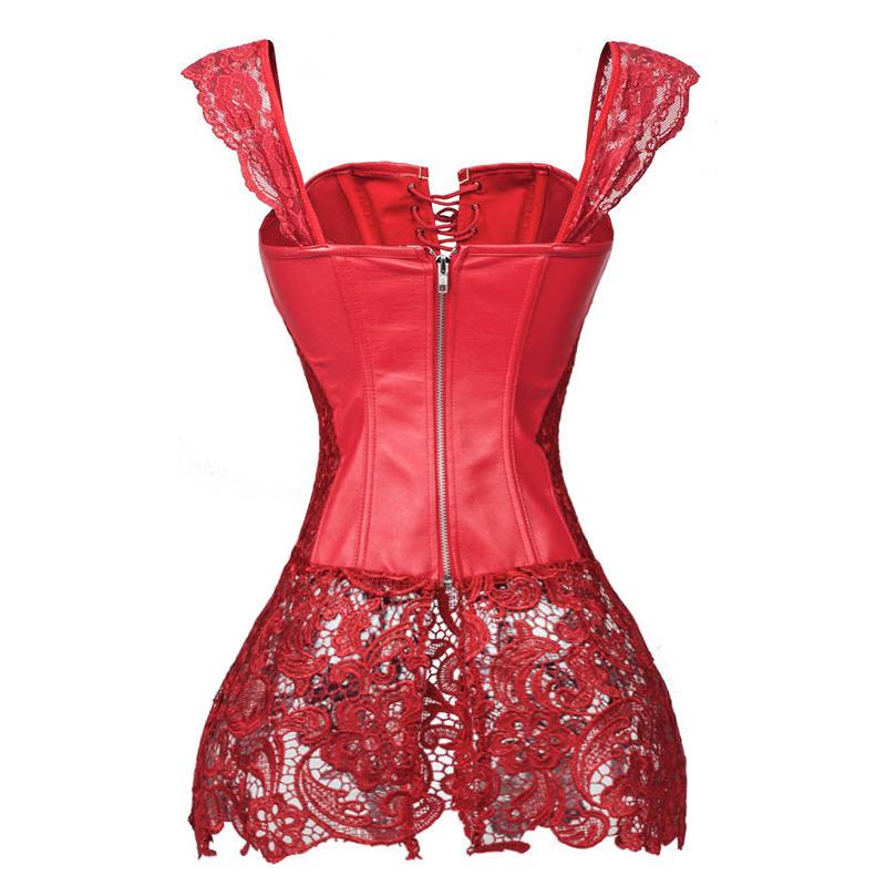 Женское готическое бюстье из искусственной кожи с корсетом и кружевной юбкой, нарядные платья, костюм