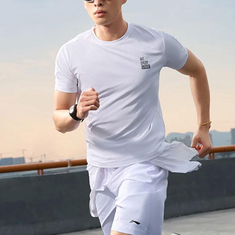 Li Ning Running Series однотонный круглый вырез свитер быстросохнущий дышащий короткий рукав футболка мужские топы белый ATSU191-2