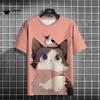 Cat Printed T-shirt, Fun Animal 3D Printed Short Sleeved T-shirt, Large Casual T-shirt