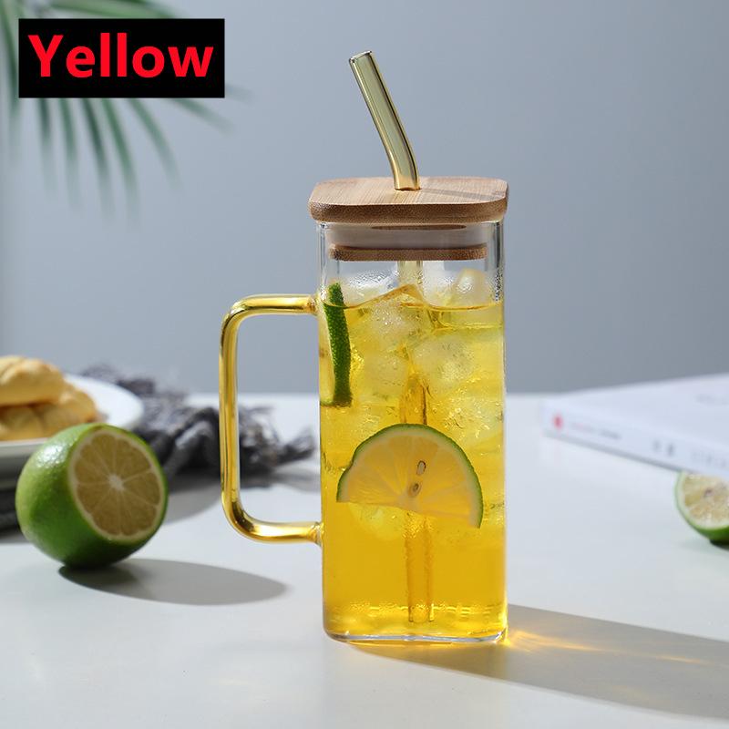 400 мл квадратная стеклянная кружка с крышкой соломинка для завтрака молочная чашка безопасная для микроволновой печи прозрачная вечеринка пивная кофейная кружка стеклянная бутылка для напитков