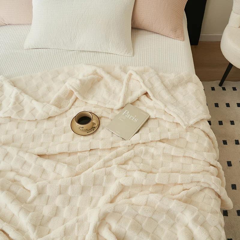 1 шт. вафельное плюшевое одеяло чистого цвета в клетку теплое мягкое удобное покрывало для дивана украшение для дома покрывало фланелевое одеяло
