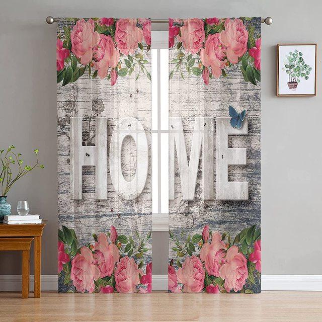 Романтические сладкие цветы и листья, винтажные прозрачные шторы из вуали с текстурой дерева для гостиной, спальни, драпировка, кухонное окно, тюлевая занавеска