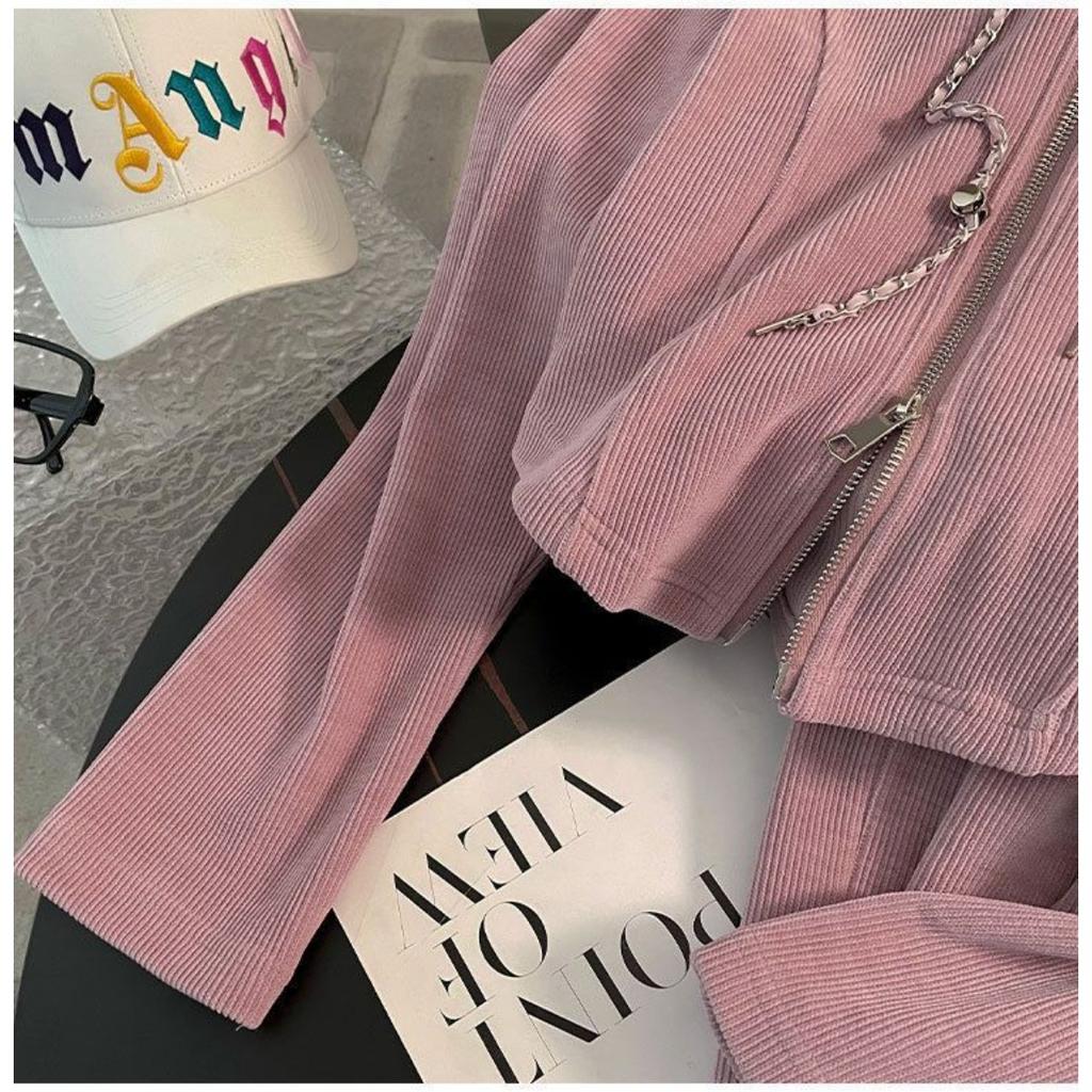 Повседневный, Спортивный костюм, Женский, Свободный, Короткий, Худи, Разрезной, Брюки с широкими штанинами, Комплект из двух предметов