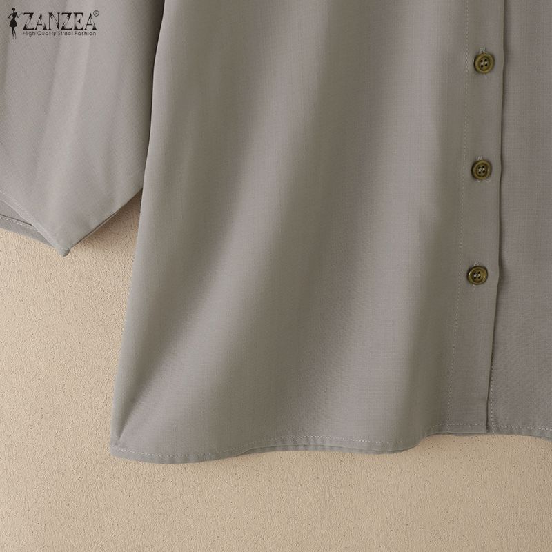 ZANZEA Women Round Neck Loose Casual 3/4 Sleeve Blouse