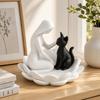 Creative Girl And Cat Statue 3D Printed Lotus Cat Sculpture Collection Desktop Ornaments  Home