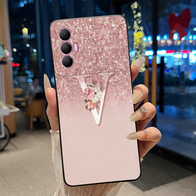 Чехол для телефона Tecno Spark 8 Pro Стильный Новый Буква С Цветком Блестящее Звездное Небо Мягкий Черный Защита от царапин Задняя крышка