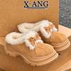 Cattle Cashmere Wool Snow Boots Cashmere Thickened Warm Cotton Shoes Muffin Thick Sole Heightening Children's Half Slippers