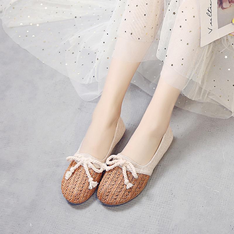 Fashion Women Flat Casual Shoes Lovely Butterfly-knot Ladies Loafers Spring/Autumn Women Canvas Breathable Hollow Out Shoes Lazy Shoes