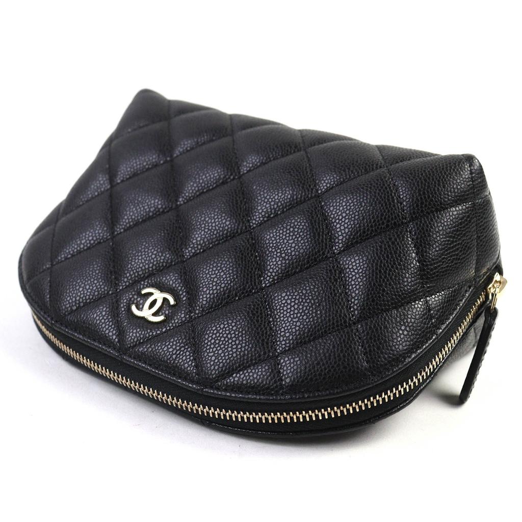 Excellent CHANEL Cosmetics Pouch COCO Mark Caviar Skin Matelasse Pouch Random Serial black Used