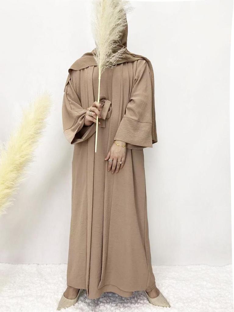 Middle Eastern Women's Solid Color Plus Size Multi-color Turkish 2-Piece Robe & Dress Set