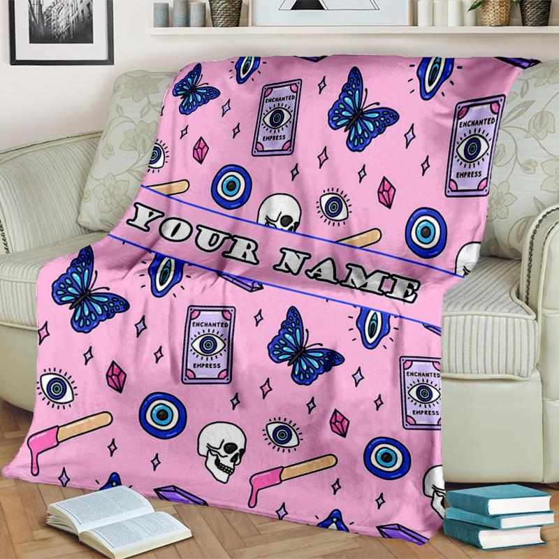 1PC Custom Name Butterflies Money flannel blanket versatile,all-season throw suitable for the living room,bedroom,camping,travel,and gift