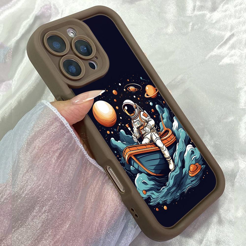 JT36 Астронавт в лодке Чехол для телефона iPhone 17 16 Pro Max Samsung S26 S25 Ultra A17 A16 A07 Xiaomi 15T Redmi Note 14 Pro Plus Мягкий чехол-бампер из ТПУ